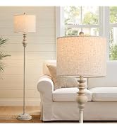 BOBOMOMO 64.25" Farmhouse Floor Lamp for Living Room, Tall Antique Gray Standing Lamp with Rotary...