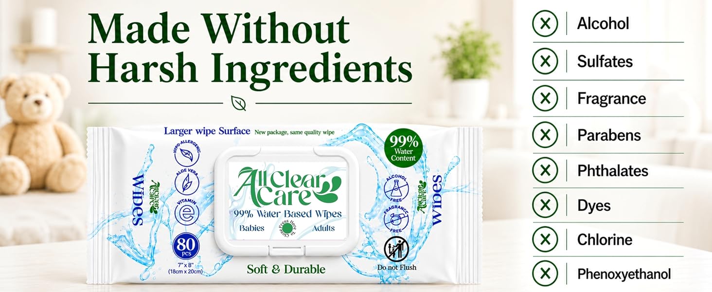 No harsh ingredients. No alcohol, sulfates, fragrance, parabens, phthalates, dyes, chlorine, phenoxy