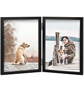 4x6 Double Picture Frame Wooden Hinged Photo Frame Definition Glass Stand Vertically on Desktop o...