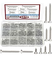 1070pcs Flat Head Self Tapping Wood Screws Assortment Fasteners Kit, Silvery Phillips Drive Count...