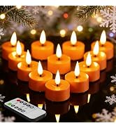 Eywamage Orange LED Tealights with Remote Batteries, Flickering Flameless Tea Votive Candles Chri...