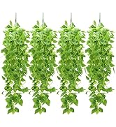 4pcs Artificial Hanging Plants Fake Vines Green Leaves for Wall Room Decor