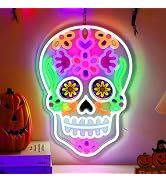 Halloween Day of the Dead Window Lights, Sugar Skull Acrylic Neon Signs | USB Powered 5V Dimmable...