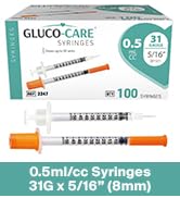 GLUCO-CARE 0.5 ml/cc Syringes 31G x 5/16’’ (8mm), 100/box