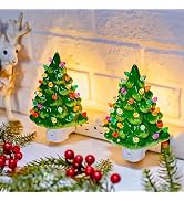 Brightown Ceramic Christmas Tree Night Light - 2 Pack 6" Christmas Decorative Ceramic Tree with O...