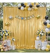 10x10ft Gold Sequin Backdrop Curtain for Parties Glitter Photo Backdrop Wrinkle Free Polyester Dr...