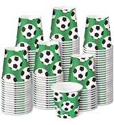 RUSPEPA Soccer Theme 3oz Paper Cups, 100 Pack Small Disposable Party Cups, Green Soccer Ball Prin...