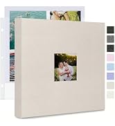 J.west 12x12 inch Large 3 Ring Scrapbook Photo Album,Linen Cover Journal Photo Book with 35 Plast...