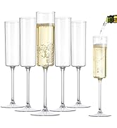 Nervure 24 Pack Plastic Champagne Flutes - 6 Oz Clear Disposable Champagne Flutes - Square Plasti...