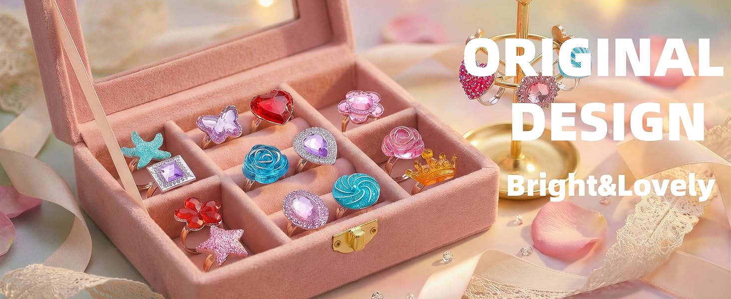 PASEMM 24pcs Little Girl Jewel Rings