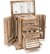 Emfogo Jewelry Box for Women, Rustic Wooden Jewelry Boxes & Organizers with Mirror, 4 Layer Jewel...
