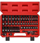 CASOMAN 3/8" Drive Impact Socket Set, 49 Piece Standard SAE and Metric Sizes (5/16-Inch to 3/4-In...
