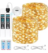 Upgraded Rechargeable Fairy Lights 66FT 2-Pack, 200 LED String Lights Battery Operated with Remot...