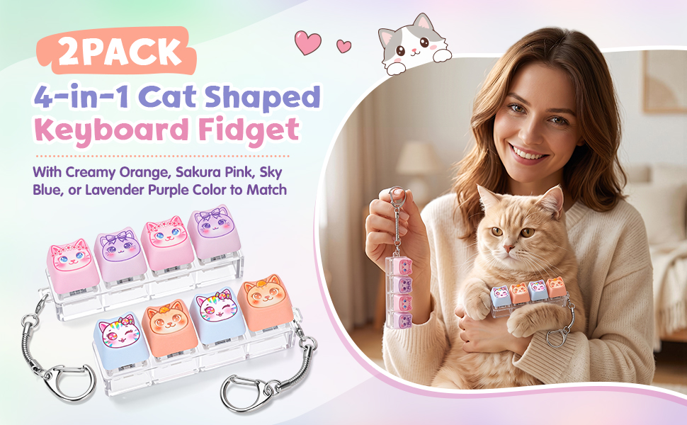 2 PACK 4-in-1 Cat Shaped Keyboard FIdget