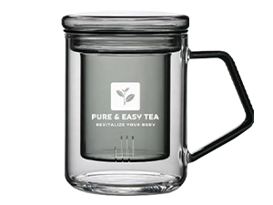 Modern design glass tea cup with infuser complementing contemporary kitchen decor