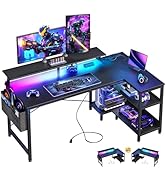 ODK 48 Inch Gaming Desk with USB Charging Ports and LED Lights, Reversible L Shaped Computer Desk...