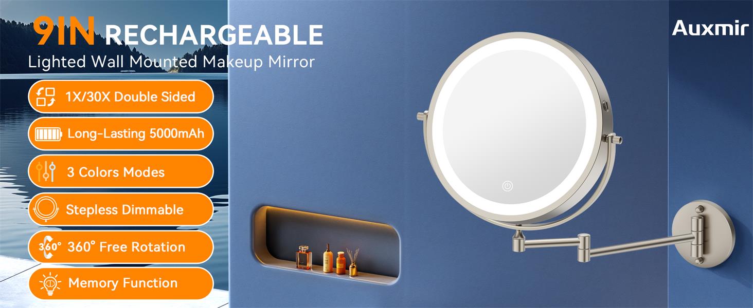 1X/30X wall mounted makeup mirror