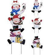 YEAHOME Outdoor Christmas Decorations, Stacked 3 Snowman Decorative Garden Stakes for Christmas D...