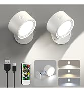 LED Wall Sconces 2 Pcs with Remote, Wall Mounted Lights Rechargeable Battery Operated, 3 Color Te...