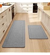 QiCaiJia Kitchen Mats for Floor, 17''x30''+17''x47''Kitchen Rugs Set of 2, Washable Non Slip Abso...