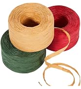 Sooez 3 Rolls Raffia Ribbon Twine String, 540 Feet Christmas Wrapping Paper for Crafts, Red Green...