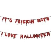 Red Glitter It's Frickin Bats I Love Banner - Halloween Hanging Paper Garland Bunting Banner Bloo...