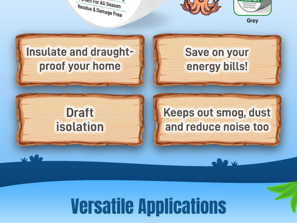 Works on sliding windows, casement frames, and AC units year-round against heat, cold, humidity.