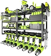 TUSPEU Heavy Duty Power Tool Organizer Wall Mount,4 Layers Capacity Metal Storage Rack with 8 Dri...