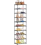 Autonomier 10 Tier Tall Shoe Rack, Non-Woven Fabrics Compact Narrow Shoe Stand Shelf, Vertical Sm...