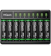 Rechargeable AA Batteries with Charger, HiQuick 2800mAh High Capacity Double A Batteries 8 Counts...