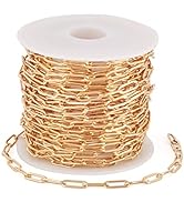 Pandahall 16.4 Feet Brass Paperclip Chains Necklace Real 16K Gold Plated 9x3x0.7mm Soldered Stron...