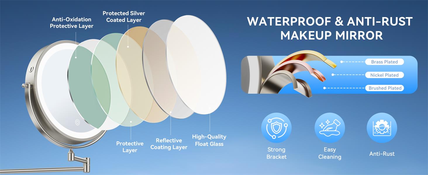 Built with multi-layer coated glass and plated metal for waterproof, anti-rust performance