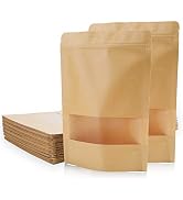 Kingrol 100 Count 7 x 10.25 Inch Kraft Paper Bags with Resealable Lock Seal Zipper &Transparent W...