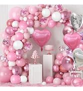 120 PCS Valentines Day Balloons Garland Arch Kit, Pink White Confetti Balloon Set Decorations, Va...