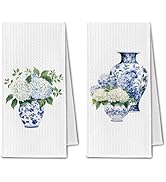 ChissNook Blue & White Kitchen Towels, Chinoiserie Hydrangea Tea Dish Towel Decorative, Chinoiser...