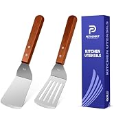 Metal Spatula Set for Kitchen Use,2Pcs Large Stainless Steel Spatulas for Cast Iron Skillet,Wood ...