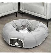 AUOON Cat Tunnel Bed for Indoor Cats - Large Cat Donut Tunnel with Hanging Ball Toy, Collapsible ...