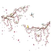 Cherry Blossom Tree Branch Wall Decals Pink Peach Flower Wall Stickers Peel and Stick Spring Flor...