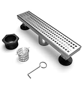 BARONAGE 12 Inch Linear Drain Shower Rectangular Floor Drain with Removable Square Hole Cover and...