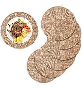 13.5 in Round Woven Placemats Set of 6, Natural Rattan Placemats Boho Chargers for Dinner Plates,...