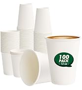 CELLURA Paper Coffee Cups 12 oz 100 Pack Disposable Hot Coffee Cup 12oz White To Go Cups for Hot ...