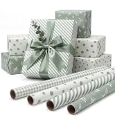 4 Rolls Wedding Wrapping Paper- 17 x 120 in Sage Green Gift Wrapping Paper | Stripe Polka Dot Che...