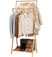 COPREE Bamboo Garment Coat Clothes Hanging Heavy Duty Rack Foldable Space Saving Stand with 2 Top...
