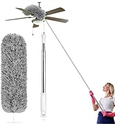 Feather Duster with Stainless Steel Extension Pole - 100 Inches Extra Long Telescopic Duster for ...