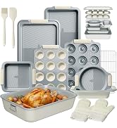 Kikcoin 25 PCS Stackable Baking Pans Set, Non-stick Bakeware Sets with Silicone Handles, 450°F Ov...