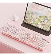 EWEADN V20 Typewriter Keyboard Wireless,104 Keys Typewriter Style Mechanical with White Backlit, ...