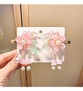 Vintage Pink Flower Hair Clips - 2Pcs Sakura Alligator Hair Clips Tassel Pearl Hair Barrettes Chi...