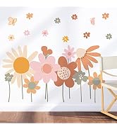 Supzone Colorful Flower Wall Stickers Boho Retro Flowers Wall Decals Large Vintage Floral Wall Ar...