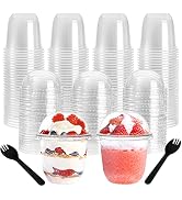 Nicunom 100 Pack 12 oz Clear Dessert Cups with Dome Lids (No Hole) & Sporks, Plastic Parfait Cups...