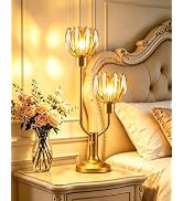 TECHYAP Mid Century Modern Table Lamp Amber Glass Vintage Lamp Dimmable | Flower Nightstand Lamp ...